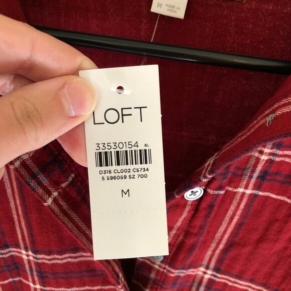 Loft NWT Women's Red Plaid Swing Shirt Dress Size M - Picture 3 of 8